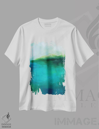 تیشرت سفید طرح دار تغییر جریان آب شور، آبستره اثر هایدی کلاوسون | فروشگاه ایماژ