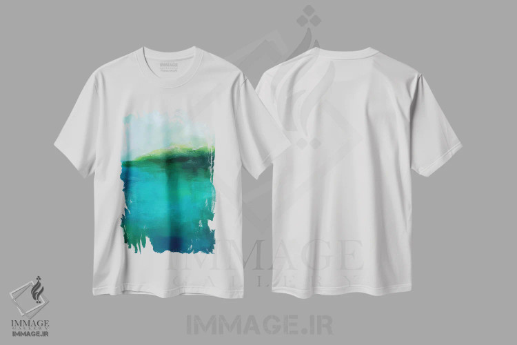 تیشرت سفید طرح دار تغییر جریان آب شور، آبستره اثر هایدی کلاوسون | فروشگاه ایماژ