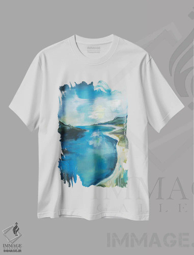 تیشرت سفید طرح دار جریان جزر و مدی، آبستره اثر هایدی کلاوسون | فروشگاه ایماژ