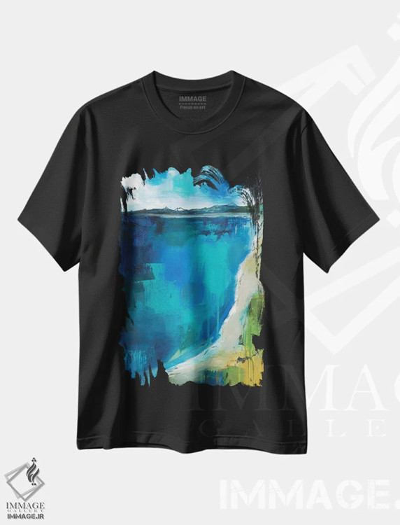 تیشرت مشکی طرح دار از دریا به ساحل، آبستره اثر هایدی کلاوسون | فروشگاه ایماژ