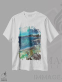 تیشرت سفید طرح دار ساحل صخره ای، آبستره اثر هایدی کلاوسون | فروشگاه ایماژ