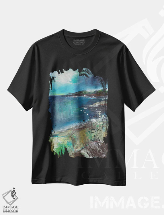 تیشرت مشکی طرح دار ساحل صخره ای، آبستره اثر هایدی کلاوسون | immage.ir