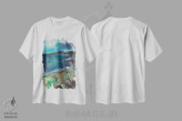 تیشرت سفید طرح دار ساحل صخره ای، آبستره اثر هایدی کلاوسون | فروشگاه ایماژ