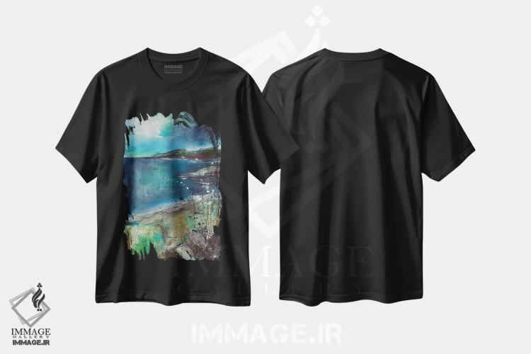 تیشرت مشکی طرح دار ساحل صخره ای، آبستره اثر هایدی کلاوسون | immage.ir