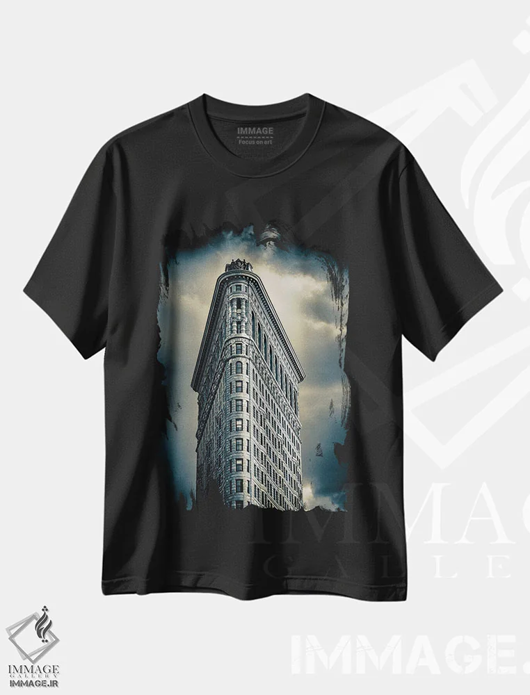 تیشرت مشکی طرح دار ساختمان فلت آیرون نیویورک، مدیوم اثر استیفن هاجتس | فروشگاه ایماژ