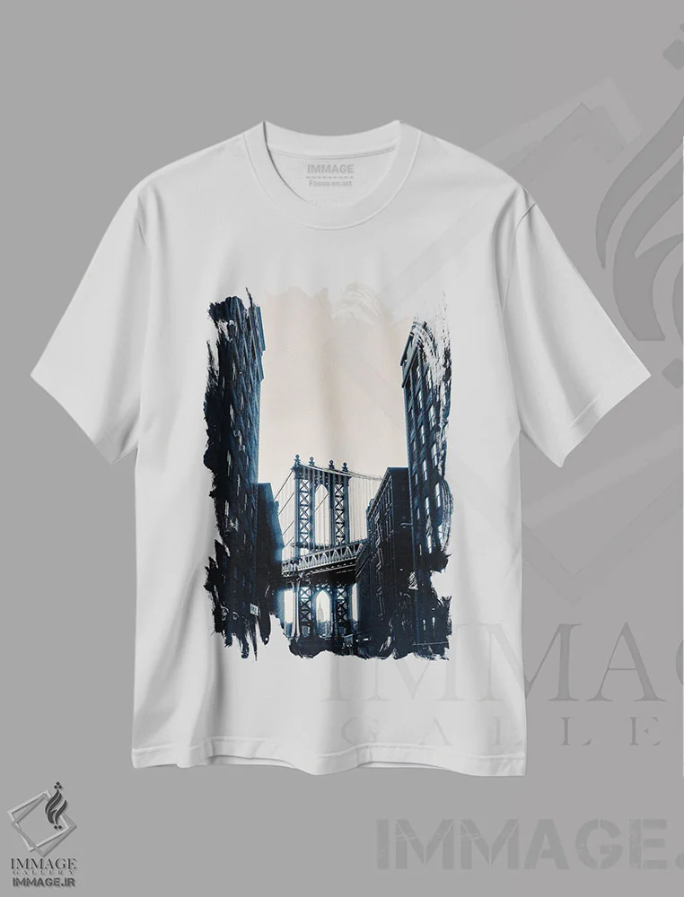 تیشرت سفید طرح دار پل بروکلین از خیابان فولتون نیویورک، مدیوم اثر استیفن هاجتس | immage.ir