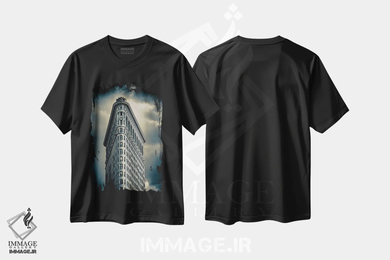 تیشرت مشکی طرح دار ساختمان فلت آیرون نیویورک، مدیوم اثر استیفن هاجتس | فروشگاه ایماژ