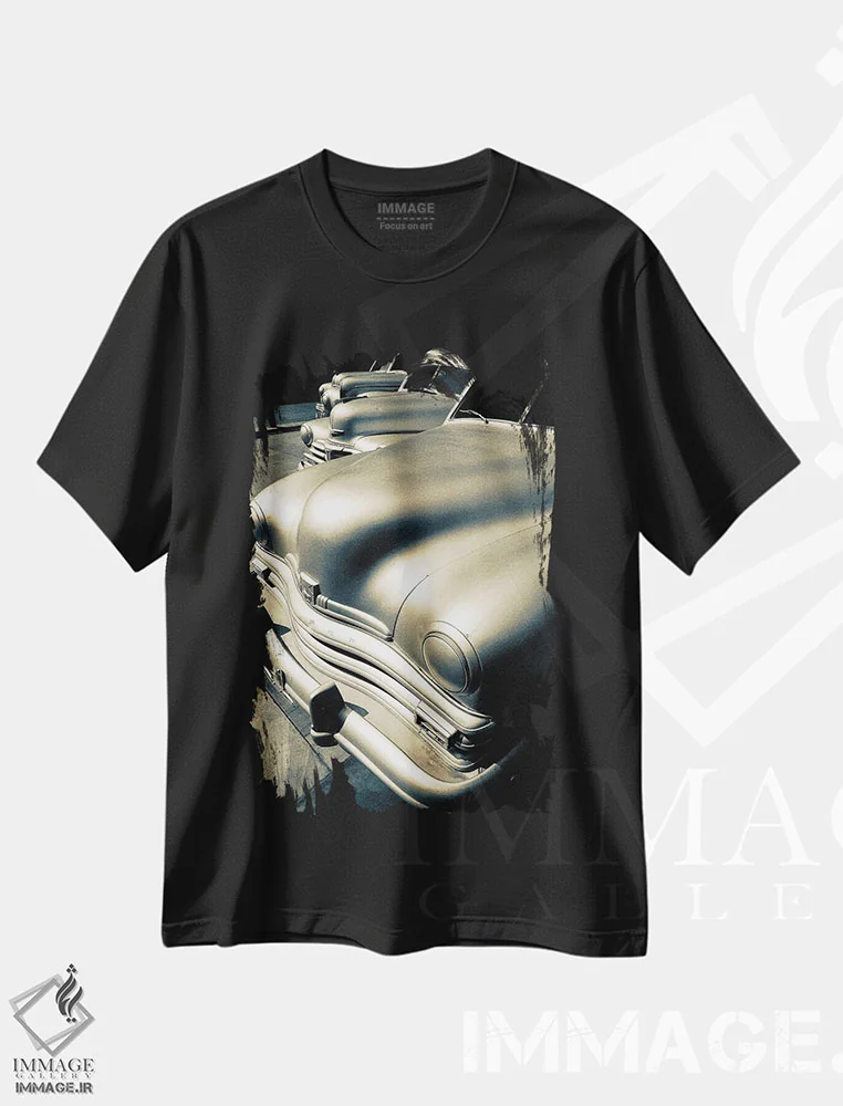 تیشرت مشکی طرح دار ماشین های نقره ای دهه ۵۰ نیویورک، عکاسی ماکرو اثر استیفن هاجتس | فروشگاه ایماژ