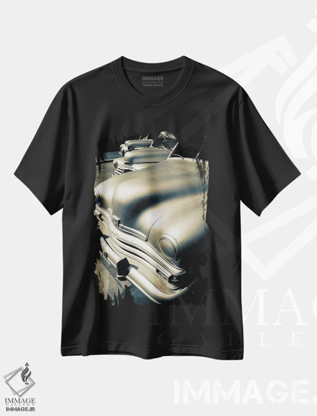 تیشرت مشکی طرح دار ماشین های نقره ای دهه ۵۰ نیویورک، عکاسی ماکرو اثر استیفن هاجتس | فروشگاه ایماژ