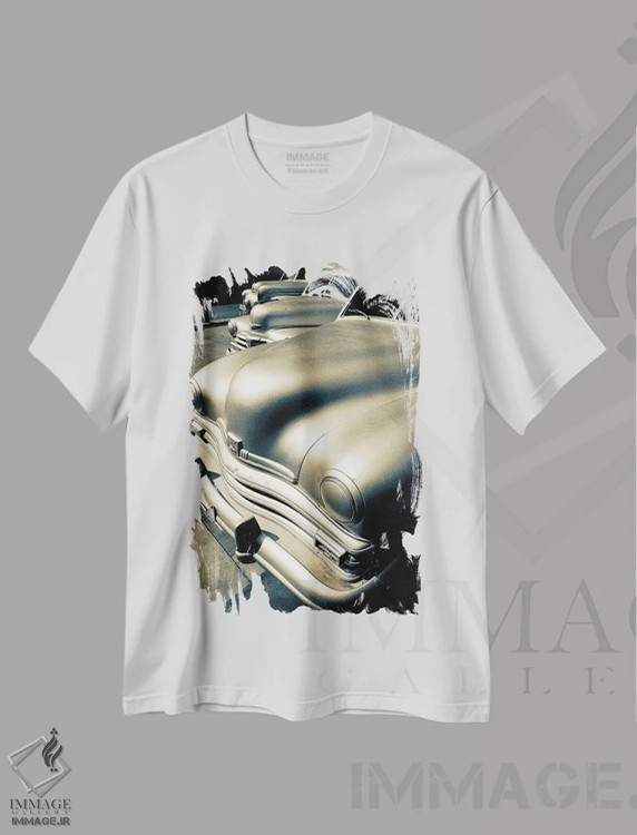 تیشرت سفید طرح دار ماشین های نقره ای دهه ۵۰ نیویورک، عکاسی ماکرو اثر استیفن هاجتس | immage.ir