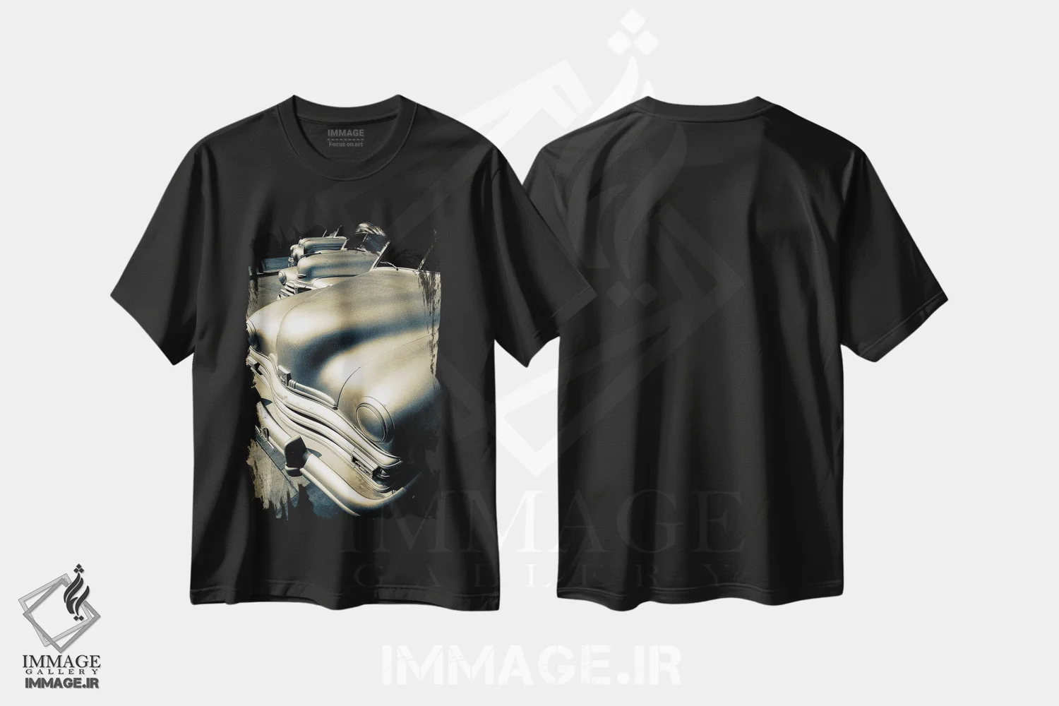 تیشرت مشکی طرح دار ماشین های نقره ای دهه ۵۰ نیویورک، عکاسی ماکرو اثر استیفن هاجتس | فروشگاه ایماژ