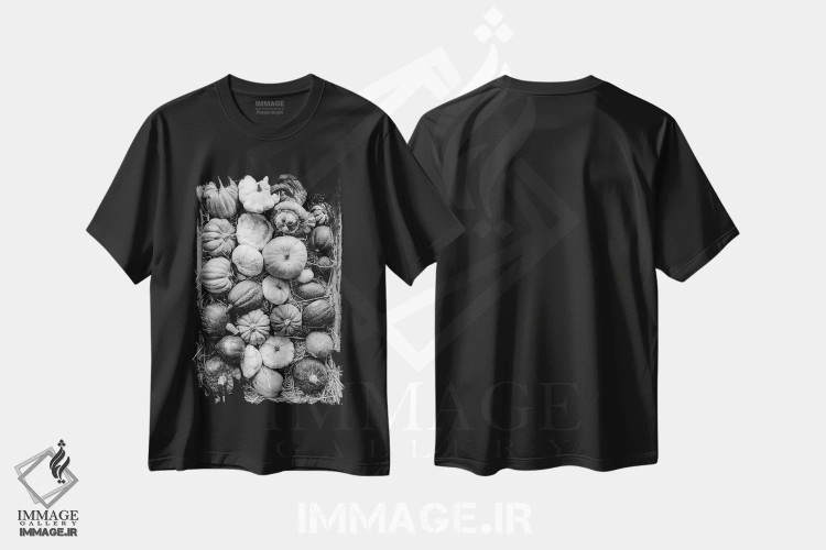 تیشرت مشکی طرح دار سبد کدو انگلیسی، عکاسی سیاه و سفید اثر استیفن هاجتس | فروشگاه ایماژ