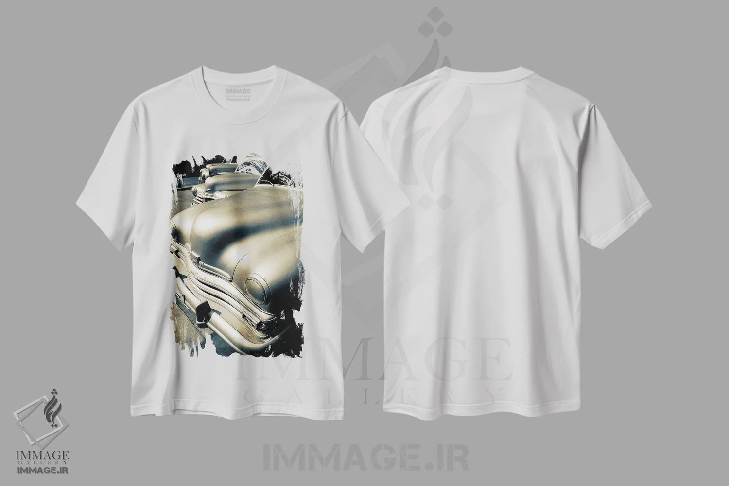 تیشرت سفید طرح دار ماشین های نقره ای دهه ۵۰ نیویورک، عکاسی ماکرو اثر استیفن هاجتس | immage.ir