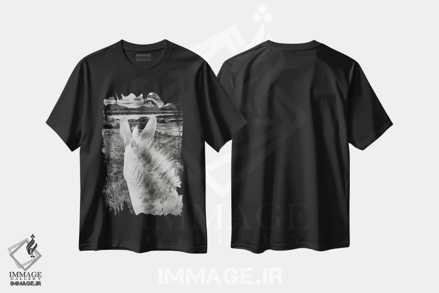 تیشرت مشکی طرح دار الاغ ایرلندی، عکاسی سیاه و سفید اثر استیفن هاجتس | immage.ir