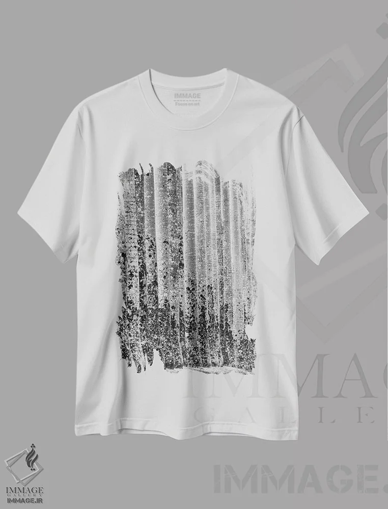 تیشرت سفید طرح دار نخل ها در کندی سری لانکا، عکاسی سیاه و سفید اثر استیفن هاجتس | فروشگاه ایماژ