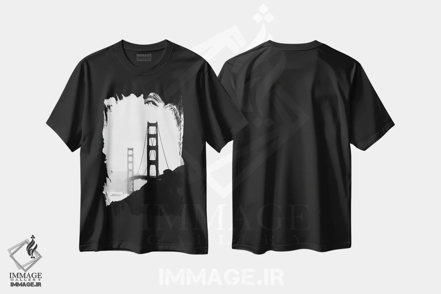 تیشرت مشکی طرح دار پل گلدن گیت، عکاسی سیاه و سفید اثر استیفن هاجتس | فروشگاه ایماژ