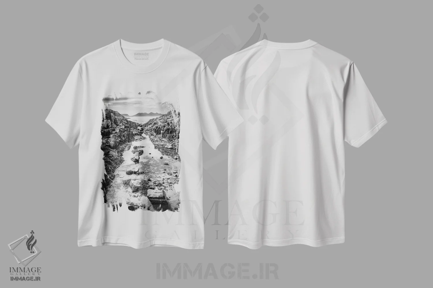 تیشرت سفید طرح دار جزیره رام اسکاتلند، عکاسی سیاه و سفید اثر استیفن هاجتس | immage.ir