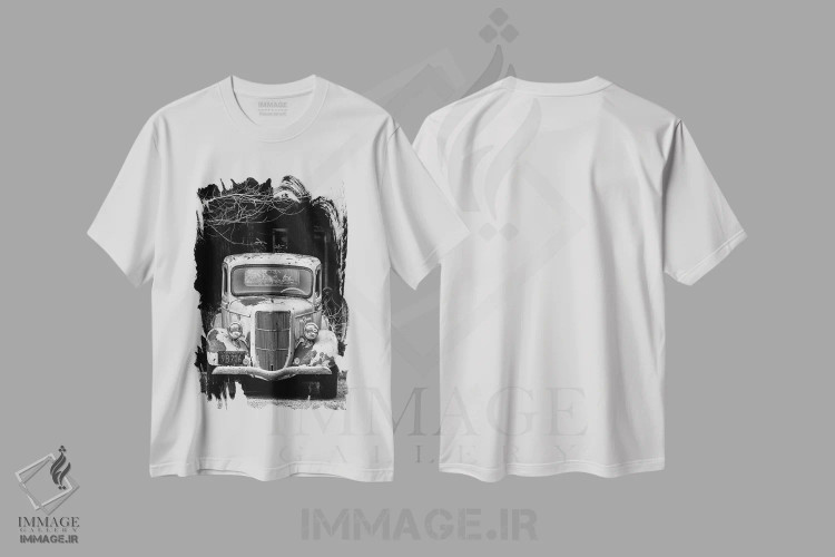 تیشرت سفید طرح دار فورد کلاسیک، عکاسی سیاه و سفید اثر استیفن هاجتس | فروشگاه ایماژ