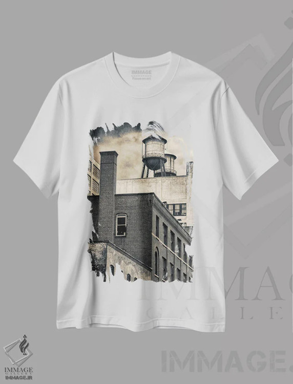 تیشرت سفید طرح دار بشکه های آب دو رنگ نیویورک، مدیوم اثر استیفن هاجتس | immage.ir