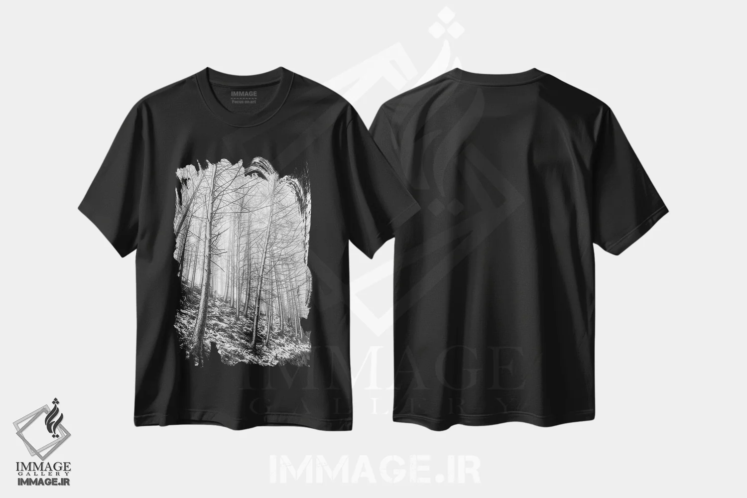 تیشرت مشکی طرح دار جنگل زمستانی وایلدبُرکلاف، عکاسی سیاه و سفید اثر استیفن هاجتس | immage.ir