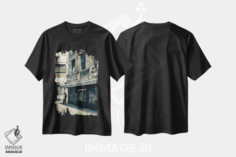 تیشرت مشکی طرح دار غذای اصیل هارلم نیویورک، مدیوم اثر استیفن هاجتس | immage.ir