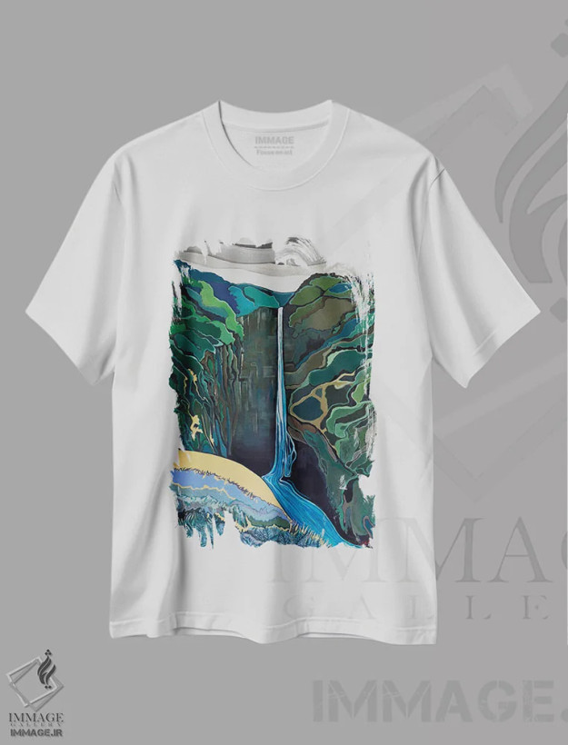 تیشرت سفید طرح دار آبشار آکاکا، مدیوم اثر هیدن هیل | فروشگاه ایماژ