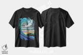 تیشرت مشکی طرح دار موج رنگارنگ اقیانوسی هنگام غروب، تزئینی اثر هیدن هیل | فروشگاه ایماژ
