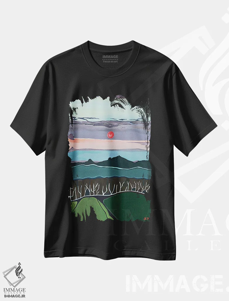 تیشرت مشکی طرح دار غروب کوهستانی، مدیوم اثر هیدن هیل | immage.ir