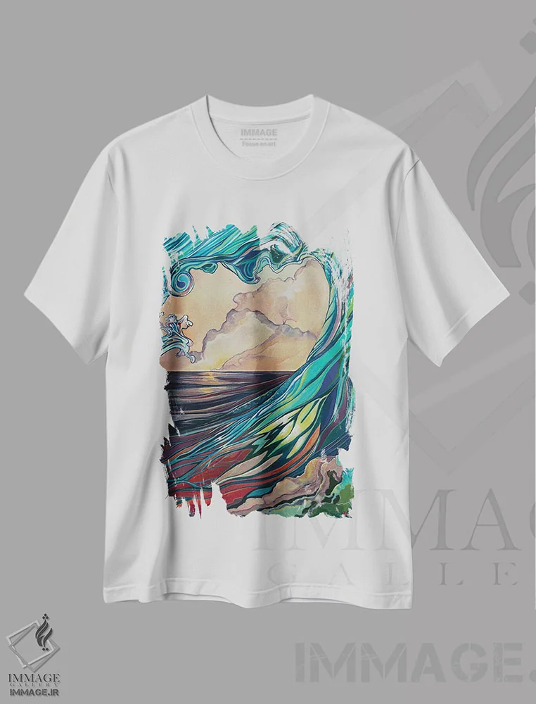 تیشرت سفید طرح دار موج بنفش، مدیوم اثر هیدن هیل | فروشگاه ایماژ
