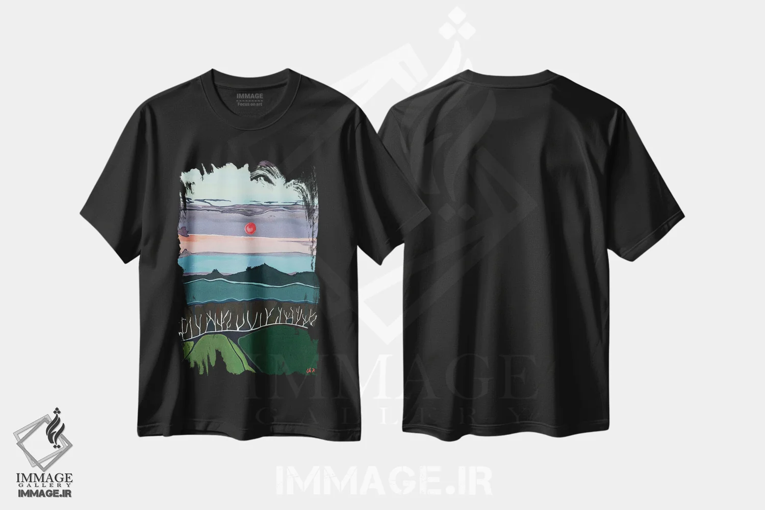 تیشرت مشکی طرح دار غروب کوهستانی، مدیوم اثر هیدن هیل | immage.ir