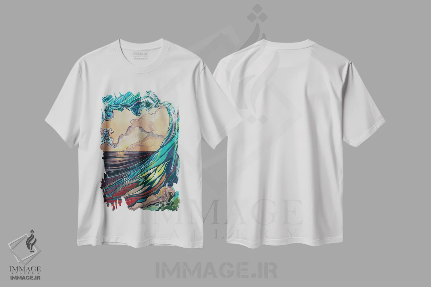 تیشرت سفید طرح دار موج بنفش، مدیوم اثر هیدن هیل | فروشگاه ایماژ