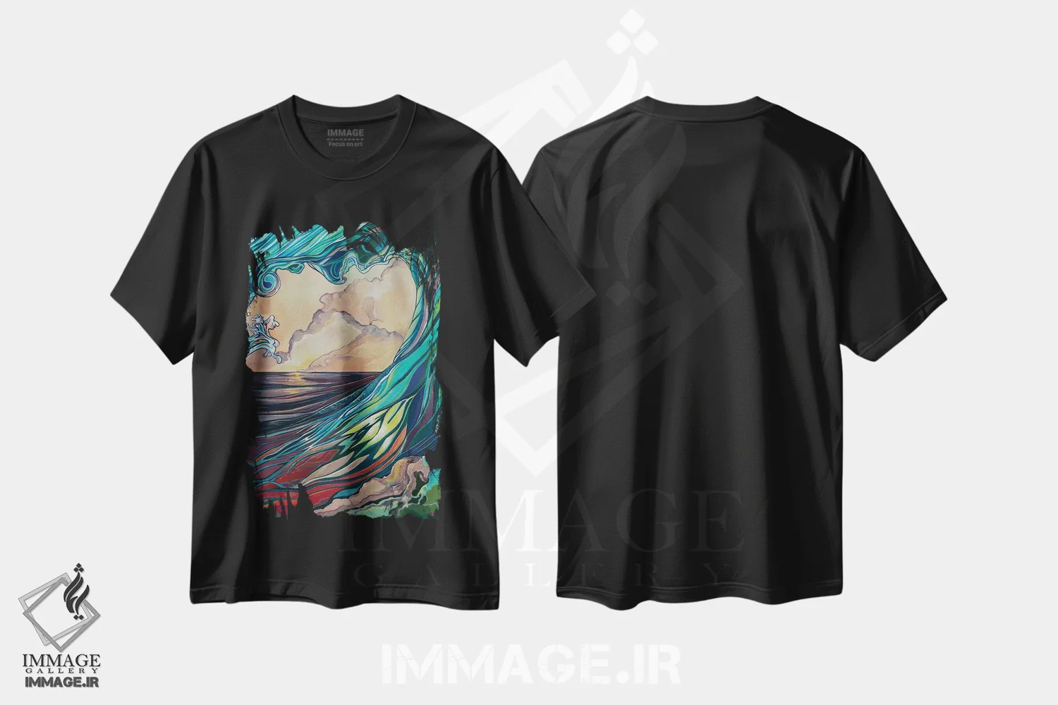 تیشرت مشکی طرح دار موج بنفش، مدیوم اثر هیدن هیل | immage.ir