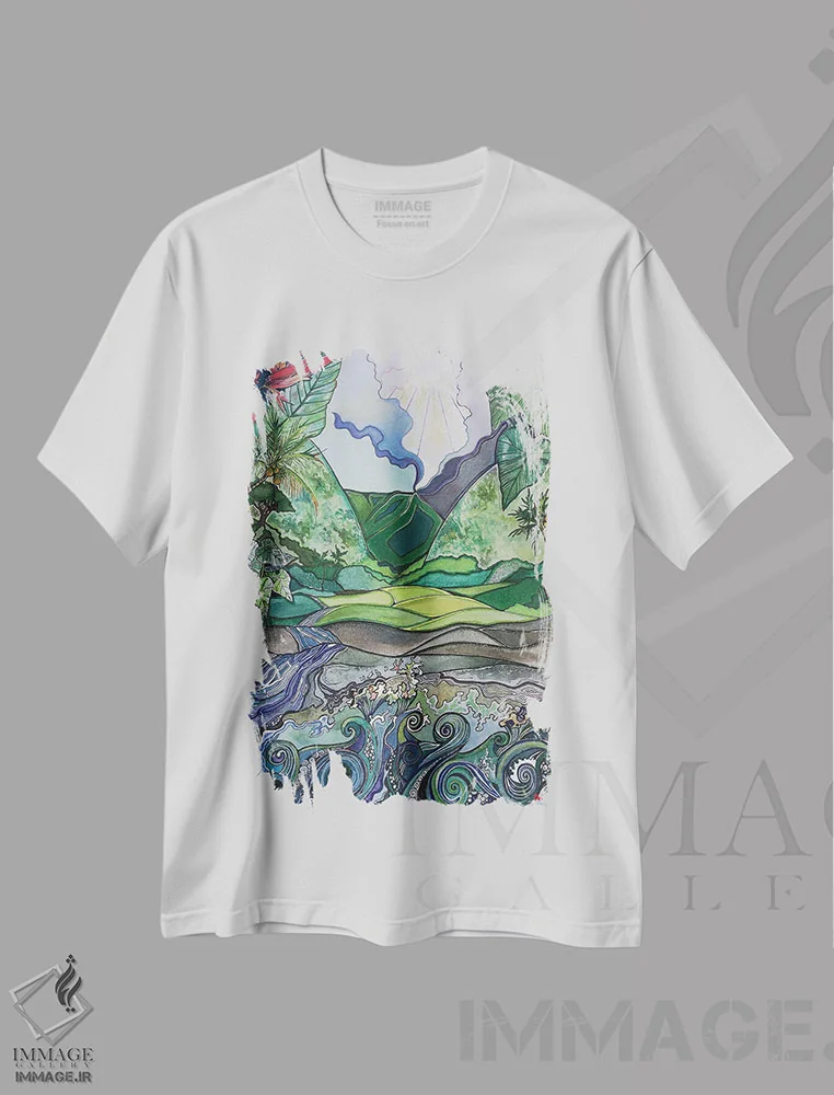 تیشرت سفید طرح دار دره وایپیو، تزئینی اثر هیدن هیل | فروشگاه ایماژ