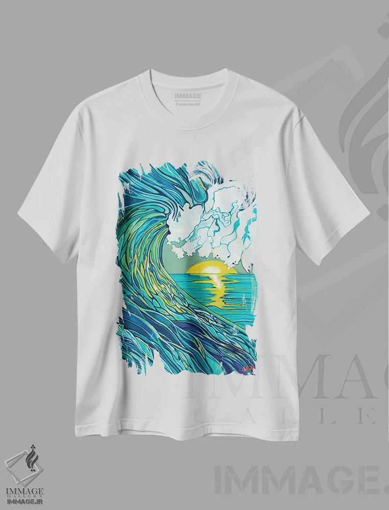 تیشرت سفید طرح دار درخشش زرد روی موج، مدیوم اثر هیدن هیل | فروشگاه ایماژ