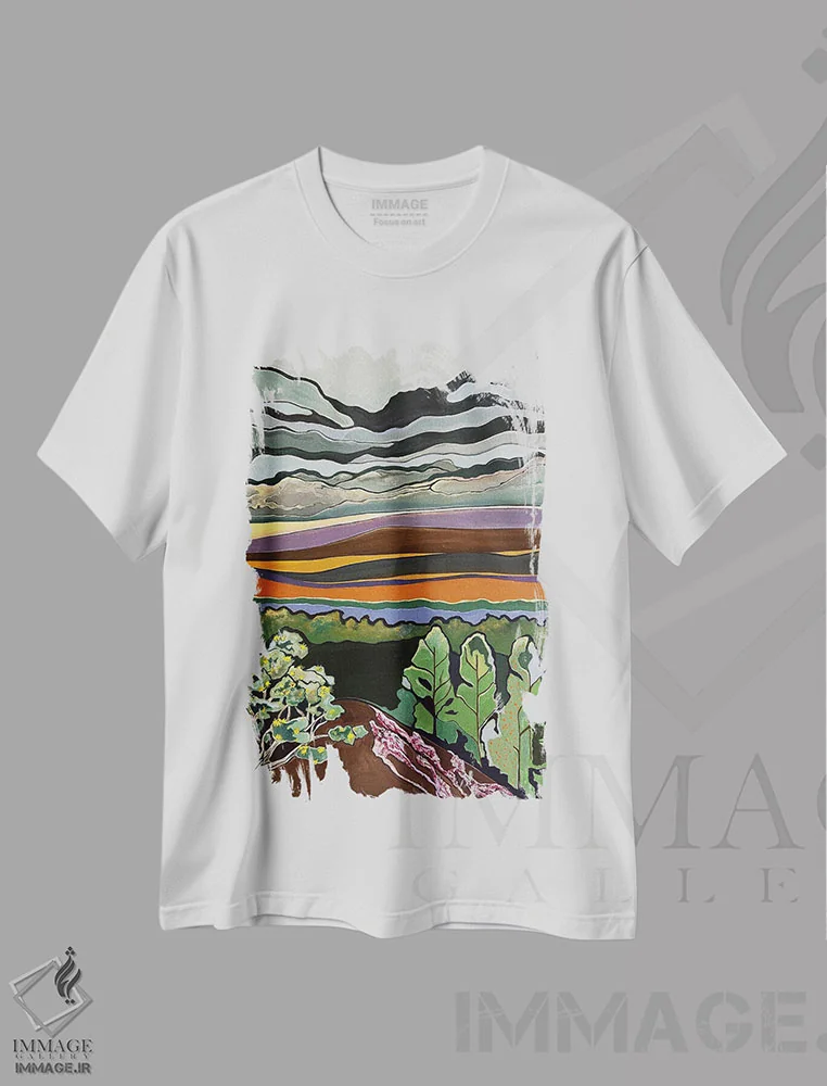 تیشرت سفید طرح دار چشم انداز کوهستانی هاوایی، تزئینی اثر هیدن هیل | immage.ir