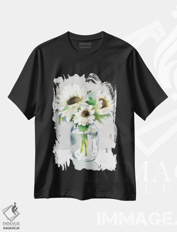 تیشرت مشکی طرح دار آفتابگردان II، دکور روستایی اثر ترزا هایدل | فروشگاه ایماژ