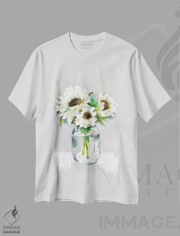 تیشرت سفید طرح دار آفتابگردان II، دکور روستایی اثر ترزا هایدل | immage.ir
