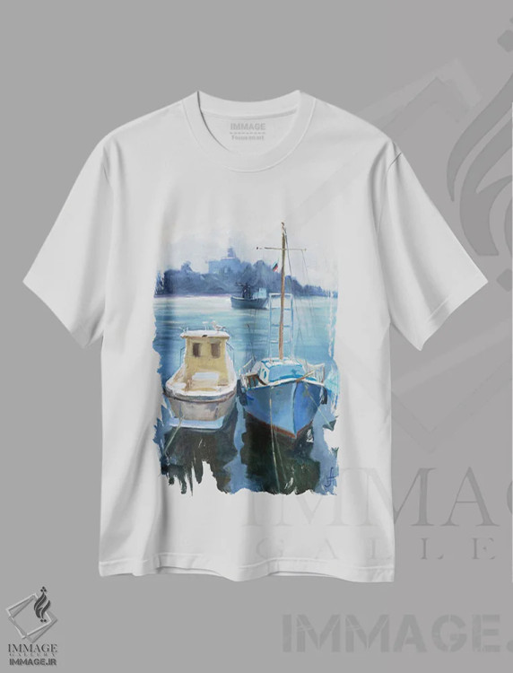 تیشرت سفید طرح دار قایق های سازوپول، بلغارستان، هنر فاخر معاصر اثر کنتس آرت | immage.ir