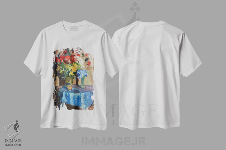 تیشرت سفید طرح دار طبیعت بی جان شقایق های قرمز، هنر فاخر معاصر اثر کنتس آرت | immage.ir
