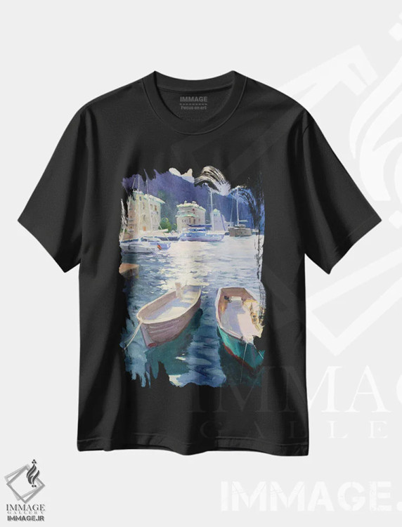تیشرت مشکی طرح دار قایق های ماهیگیری II، هنر فاخر معاصر اثر کنتس آرت | فروشگاه ایماژ