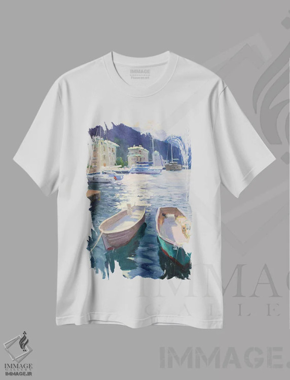 تیشرت سفید طرح دار قایق های ماهیگیری II، هنر فاخر معاصر اثر کنتس آرت | immage.ir