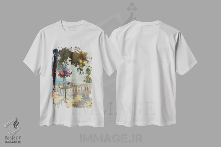 تیشرت سفید طرح دار درخشش ها، هنر فاخر معاصر اثر کنتس آرت | فروشگاه ایماژ