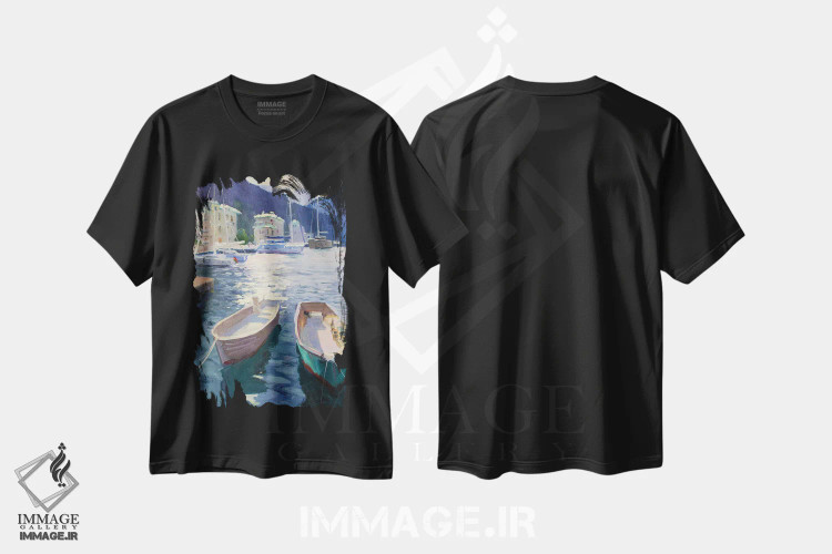 تیشرت مشکی طرح دار قایق های ماهیگیری II، هنر فاخر معاصر اثر کنتس آرت | فروشگاه ایماژ