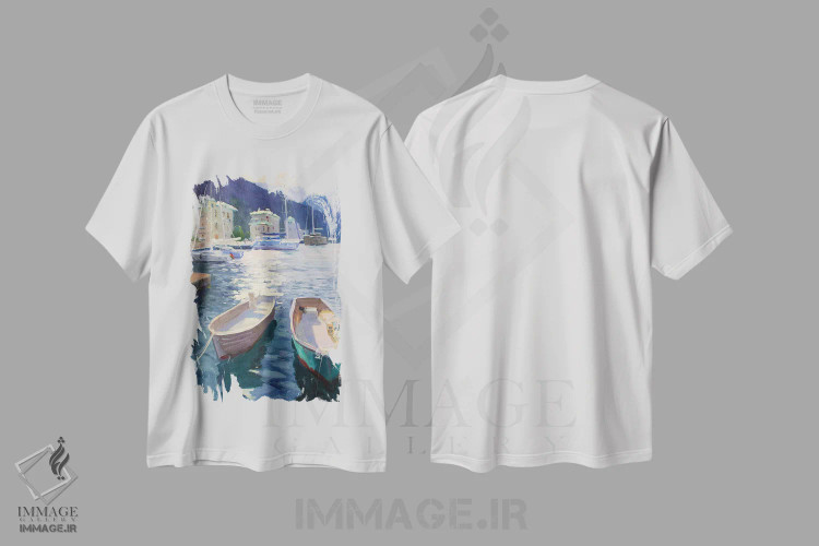 تیشرت سفید طرح دار قایق های ماهیگیری II، هنر فاخر معاصر اثر کنتس آرت | immage.ir