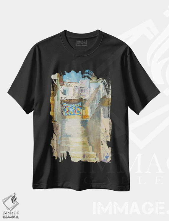 تیشرت مشکی طرح دار پتوی لوسکوتونو، هنر فاخر معاصر اثر کنتس آرت | فروشگاه ایماژ