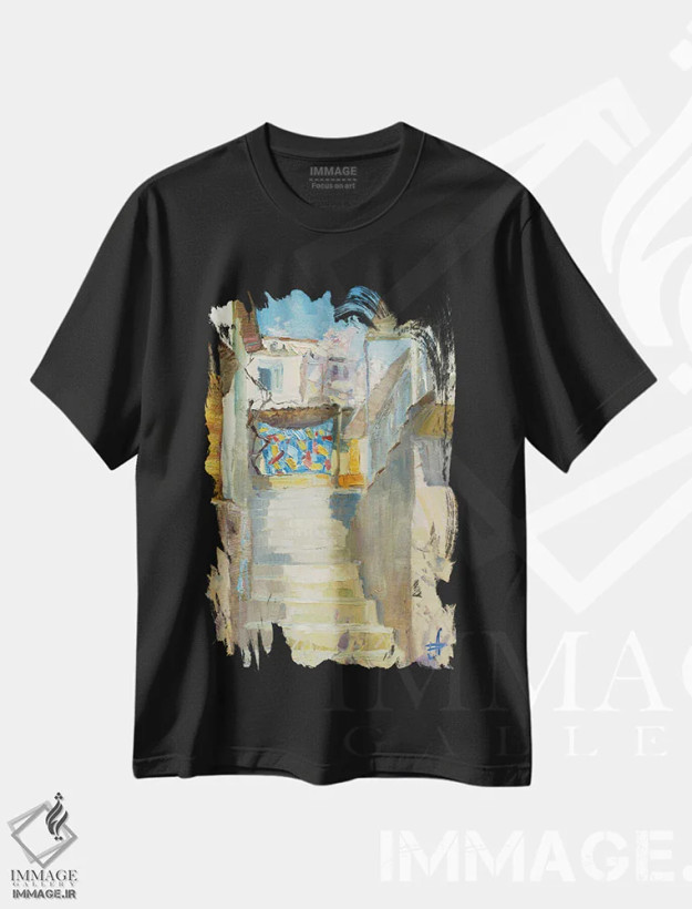 تیشرت مشکی طرح دار پتوی لوسکوتونو، هنر فاخر معاصر اثر کنتس آرت | فروشگاه ایماژ