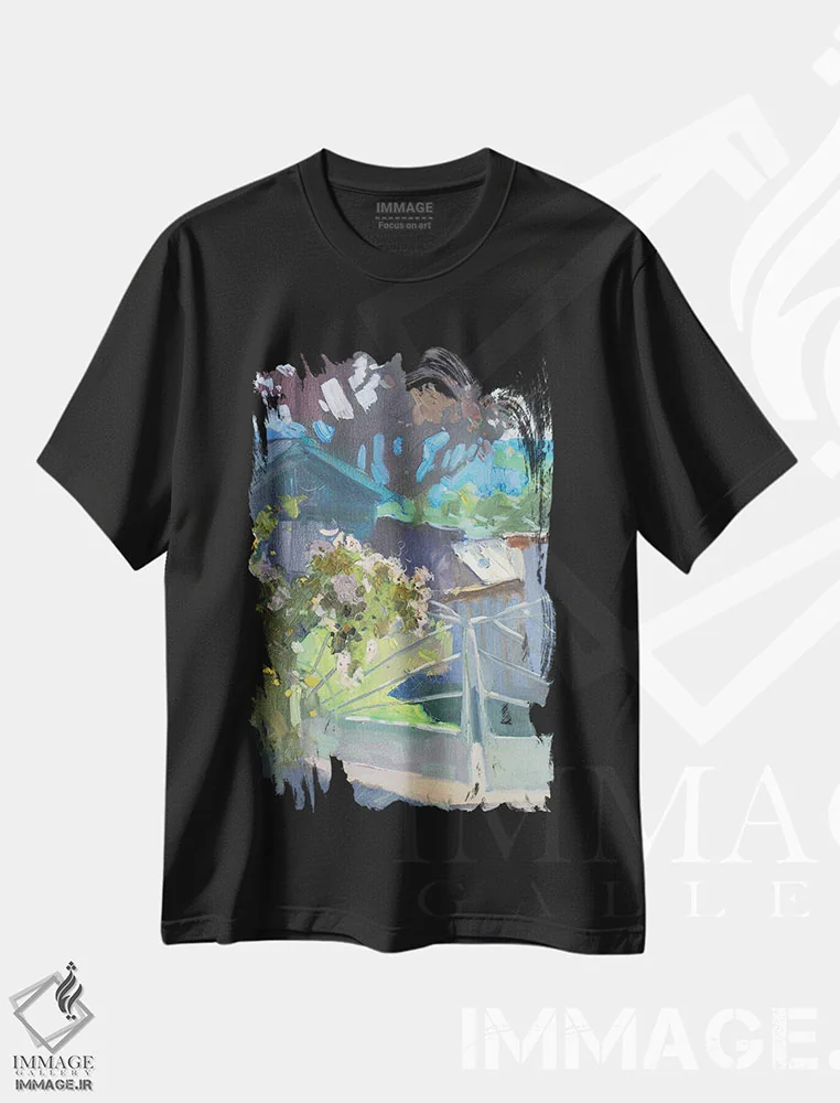 تیشرت مشکی طرح دار ظهر در شبتوفکا، هنر فاخر معاصر اثر کنتس آرت | immage.ir