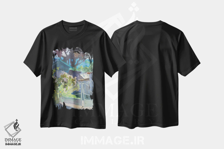 تیشرت مشکی طرح دار ظهر در شبتوفکا، هنر فاخر معاصر اثر کنتس آرت | immage.ir