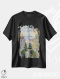 تیشرت مشکی طرح دار سراشیبی مونمارتر پاریس، هنر فاخر معاصر اثر کنتس آرت | فروشگاه ایماژ