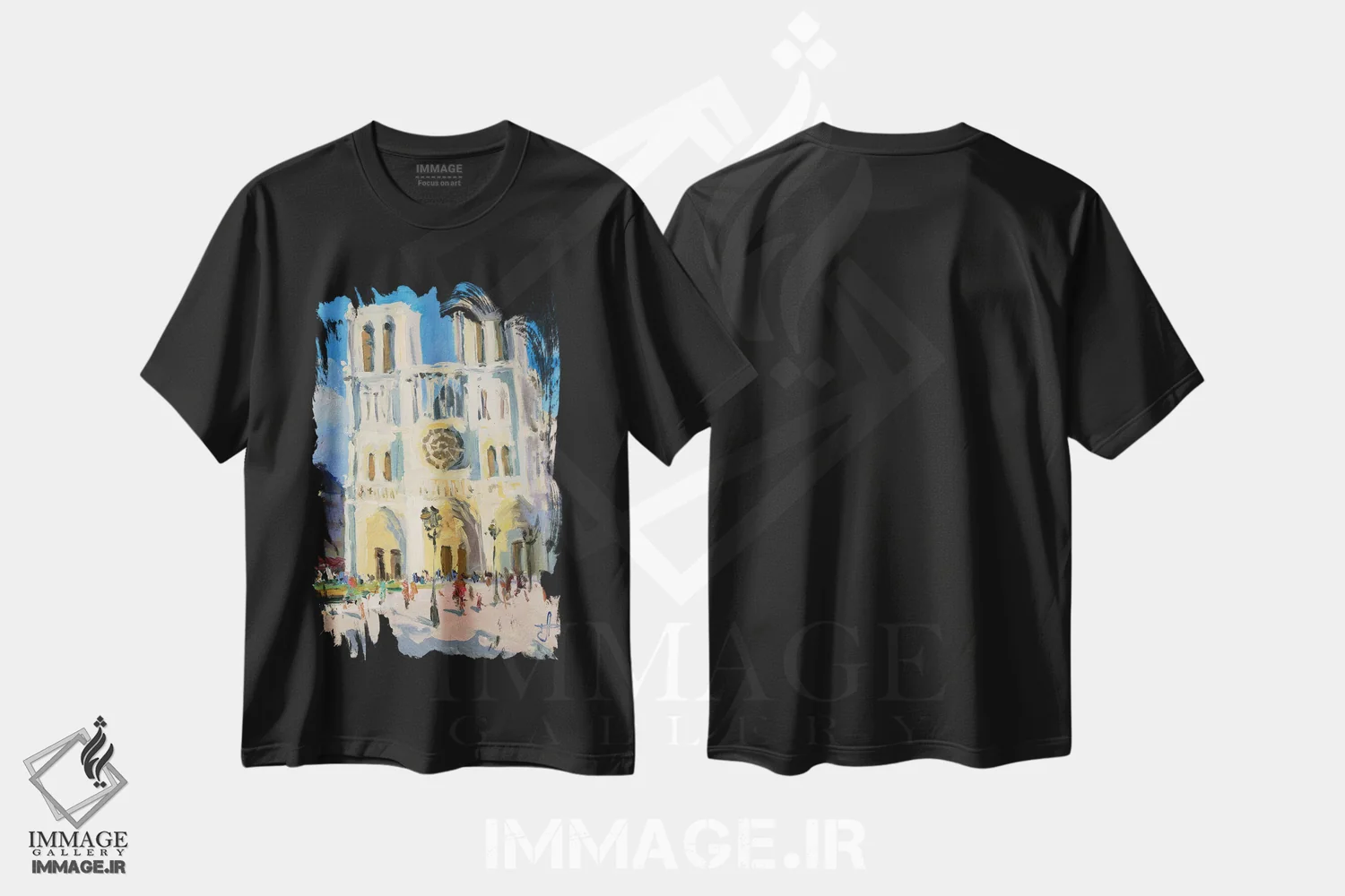 تیشرت مشکی طرح دار کلیسای نوتردام، هنر فاخر معاصر اثر کنتس آرت | immage.ir